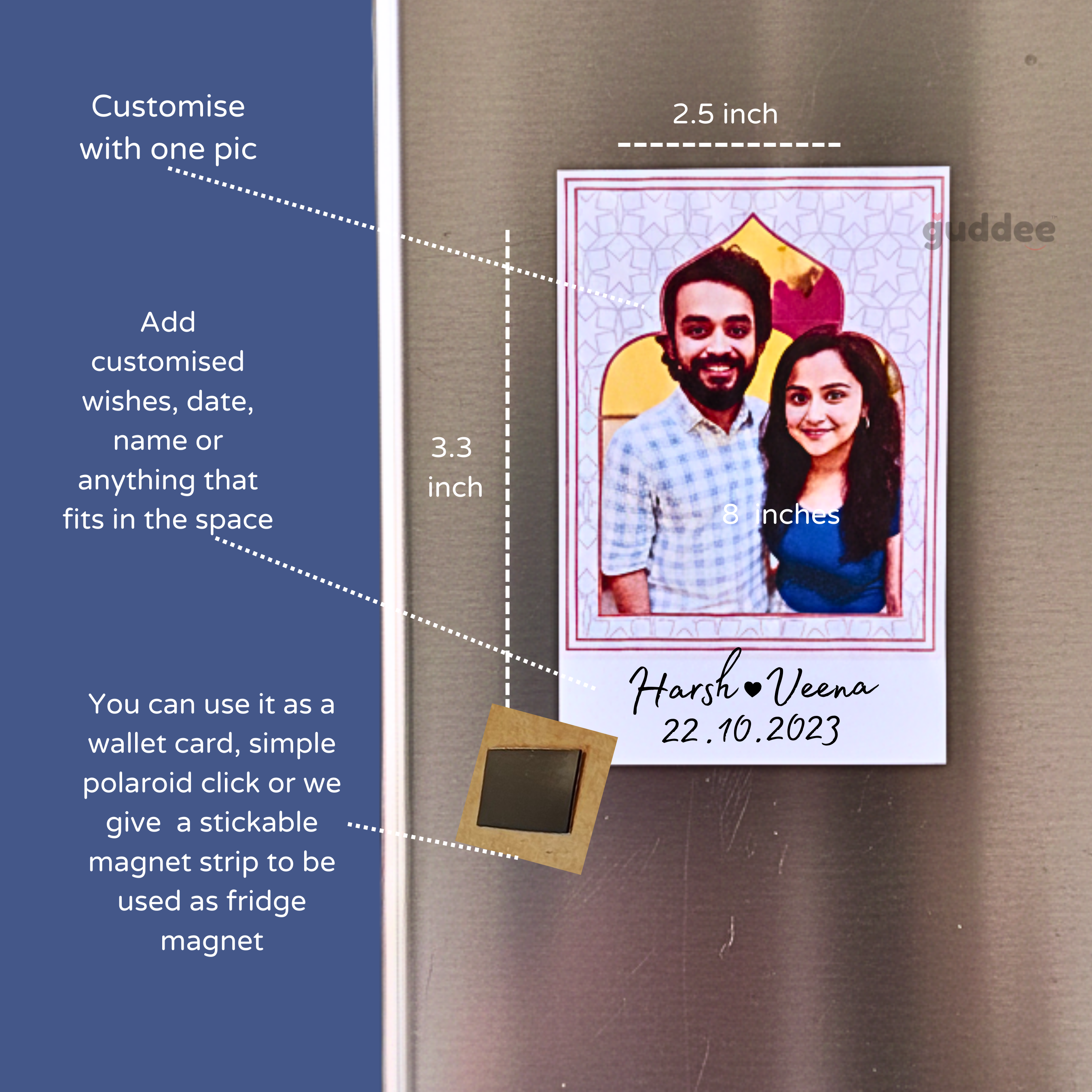 Mahal Love Personalised Wallet Card and Magnet by Guddee, a 2-in-1 custom romantic anniversary gift for couples.