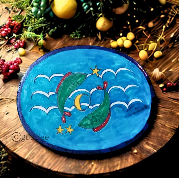 Fish and sea design handcrafted blue pottery table decor mat