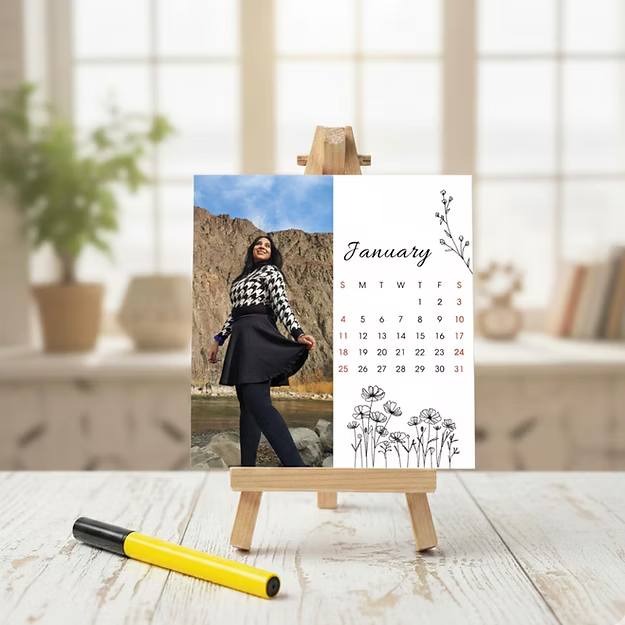 Personalised 12-Photo Magnetic Desk Calendar 2026 – Floral