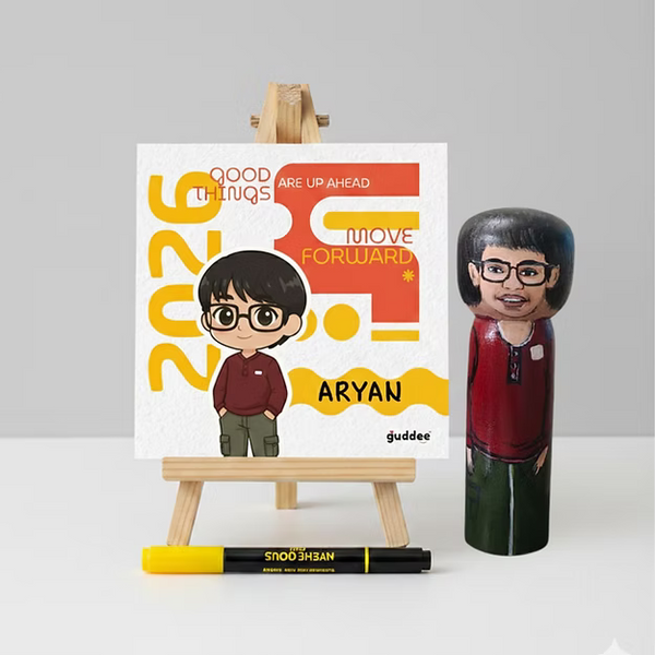 Mindful manifestation Name caricature desk calendar + personalised doll