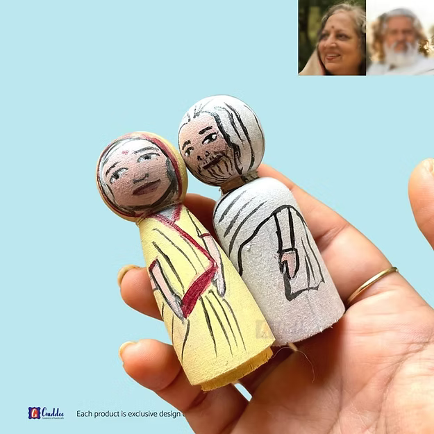 Couple Small sized Personalized Wood Hand painted dolls