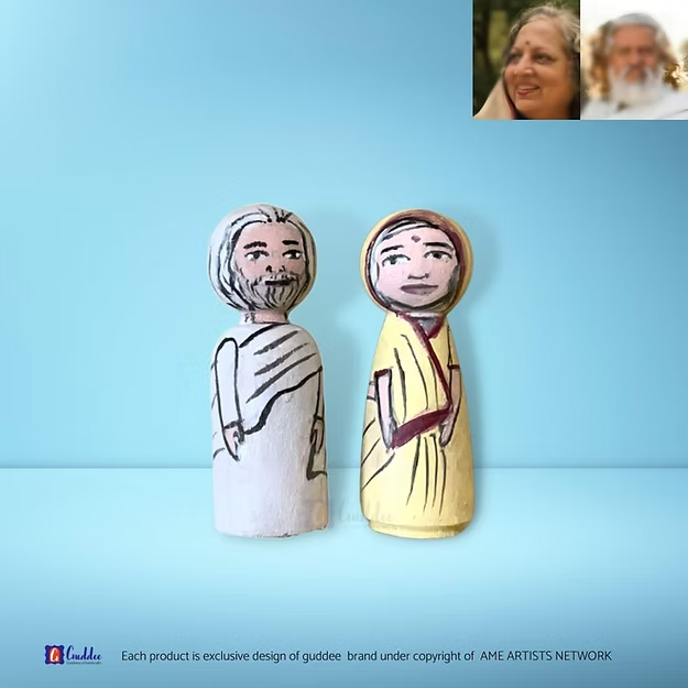 Couple Small sized Personalized Wood Hand painted dolls