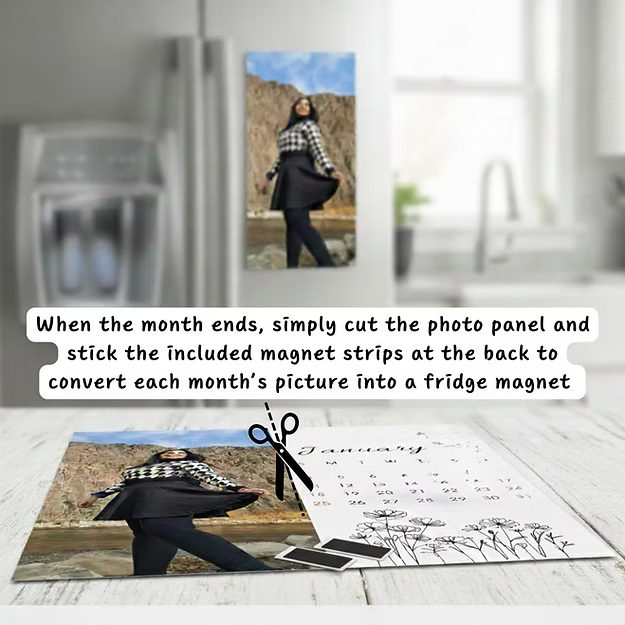 Personalised 12-Photo Magnetic Desk Calendar 2026 – Floral