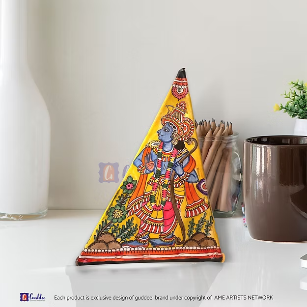 Ram Sita triangle-shaped synthetic leather wall decor lamp showing the clean geometric cutout lines by Guddee.