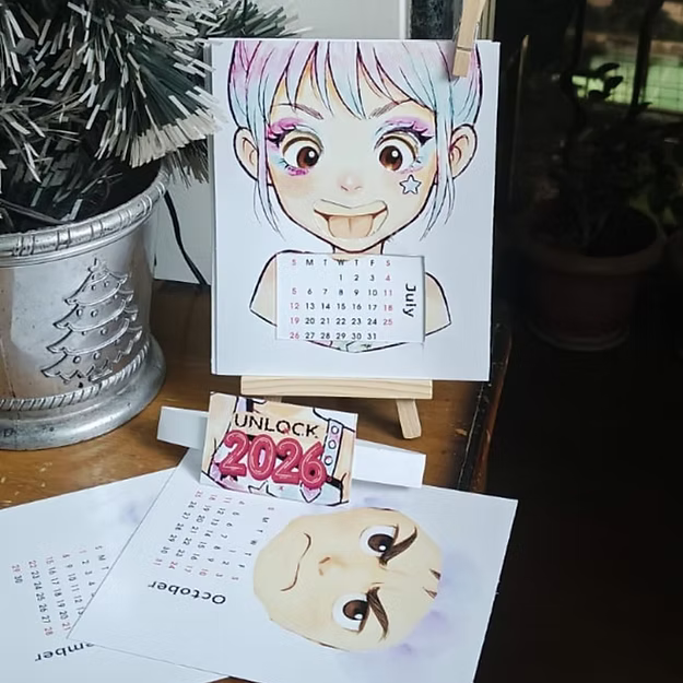 Chaos Cutie – Harley Quinn–Inspired Illustrated Desk Calendar 2026