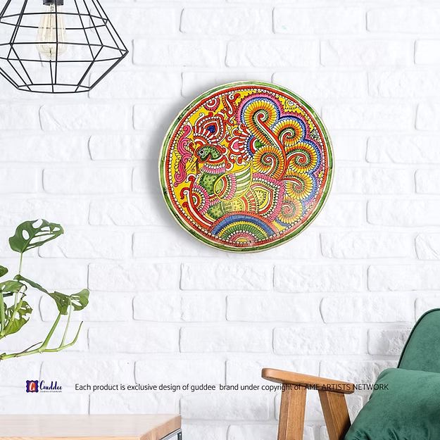 Circle Ganesha Faux leather Tholu Bommalata Wall decor Tea light holder