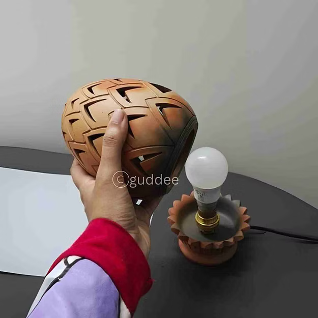 Lotus terracotta clay handcrafted table Lamp