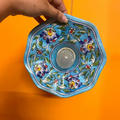 Teal handcrafted Jaipur blue pottery ceiling lamp hanging fixture featuring traditional hand-painted artwork.