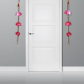 Symmetrical vertical synthetic leather lotus hanging panels styled beautifully on either side of a traditional home doorway.