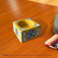 Mango yellow color Square Floral design blue pottery tea light holder