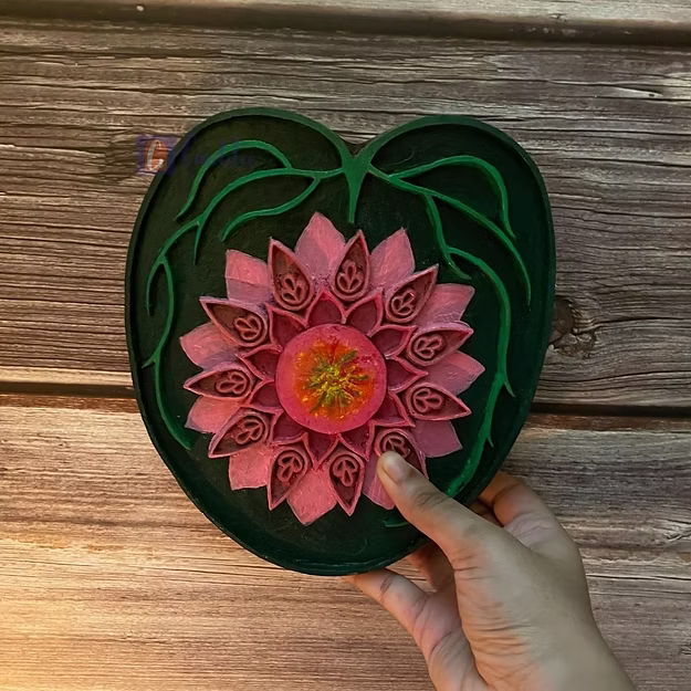 Lotus sheesham wood wall candle sconce by Guddee featuring elegant hand-carved sacred lotus tealight accents.