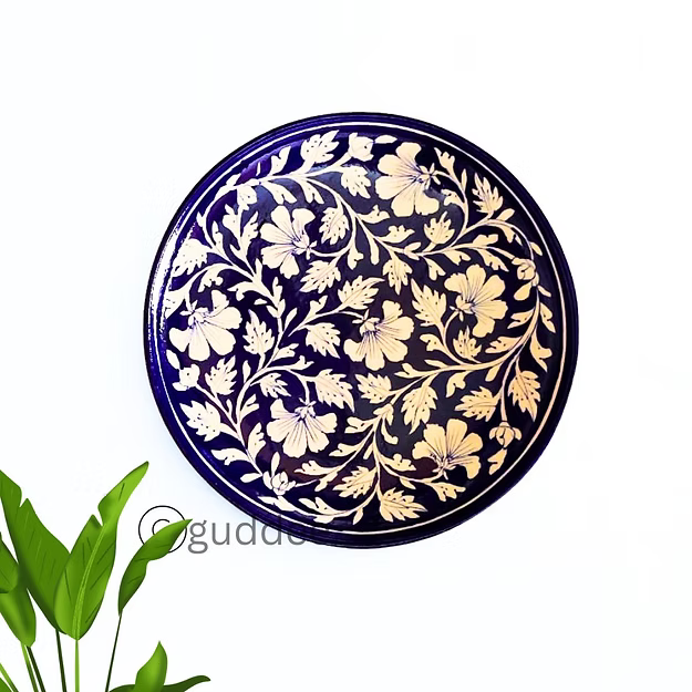 Dark blue Handcrafted Blue pottery Wall plates cum Fruit plate