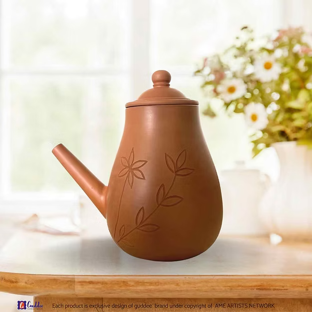 Floral carved Terracotta Jar with lid variant 1
