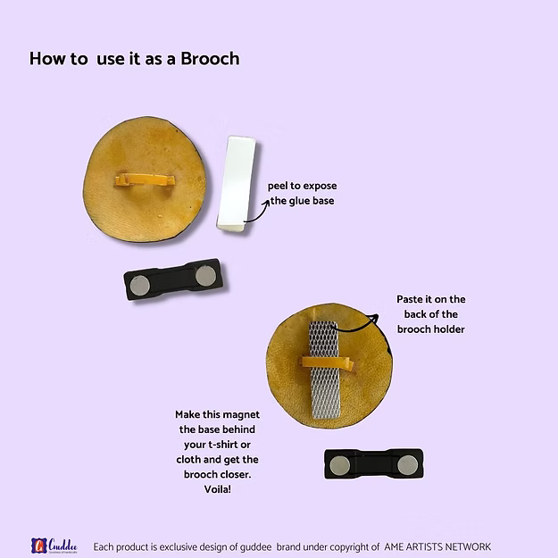 Instructions on how to use a magnetic brooch on a purple background with text and product images.