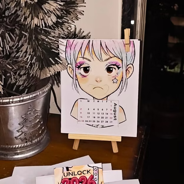 Chaos Cutie – Harley Quinn–Inspired Illustrated Desk Calendar 2026
