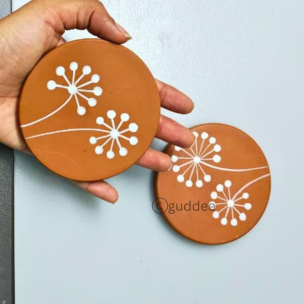 Set of 2 Dandelion Terracotta Coaster