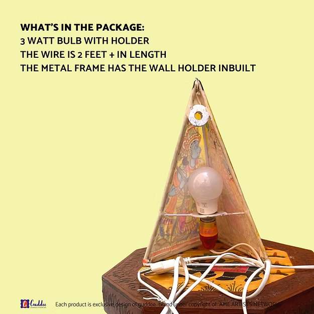 Peacock triangle-shaped synthetic leather wall decor lamp showing the internal socket assembly by Guddee.