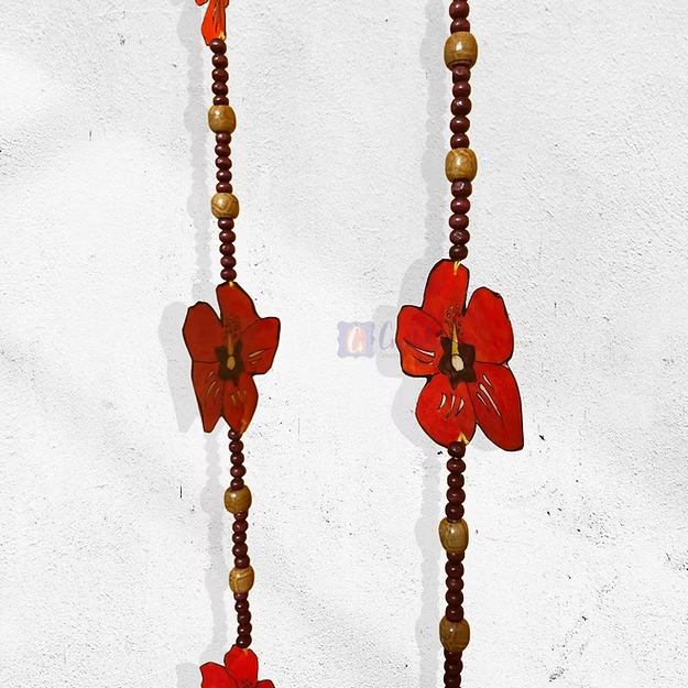 Hibiscus synthetic leather pair wall hanging showing the dual vertical panel alignment and clean cutouts by Guddee.