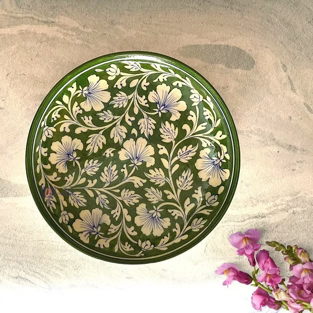 Green Handcrafted Blue pottery Wall plates cum Fruit plate