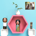 Set of 3 personalized wood dolls hand-painted to look like a mom, dad, and baby from a custom family photo