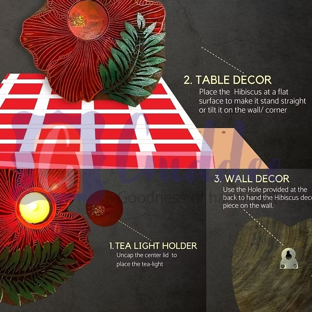 Close-up of the rich natural sheesham wood grain and intricate rose silhouette cutouts on Guddee's candle stand.