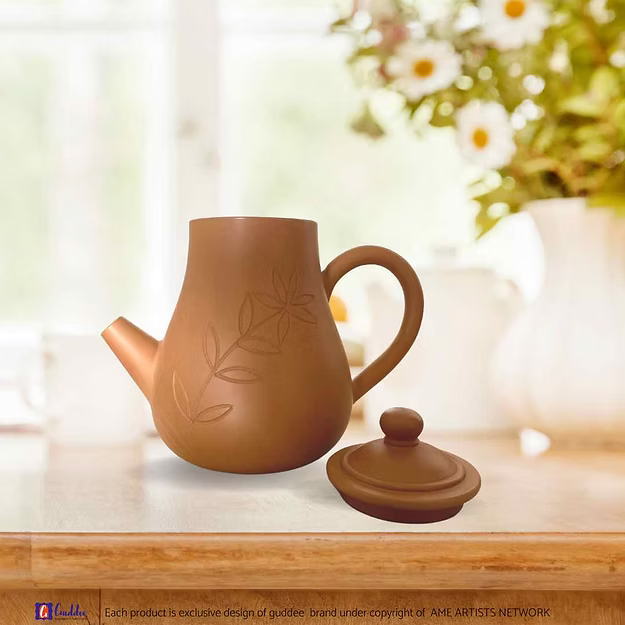 Set of Floral carved Terracotta Jar and 2 kullad