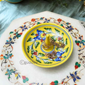 Yellow Blue pottery jewelry ring holder