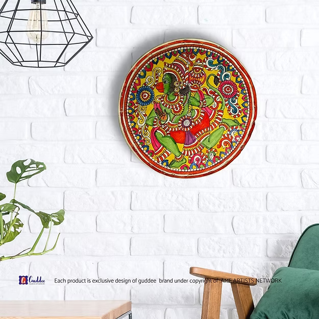 Circle Hanuman faux leather wall decor tea light sconce by Guddee featuring elegant hand-cut devotional accents.
