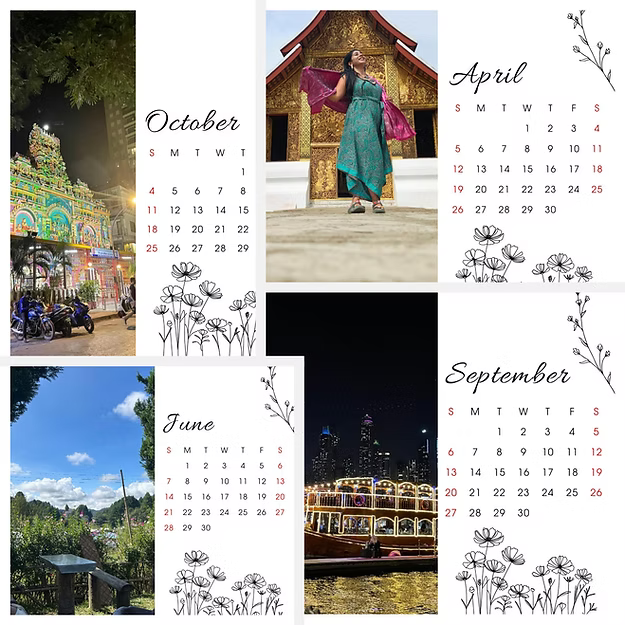 Personalised 12-Photo Magnetic Desk Calendar 2026 – Floral