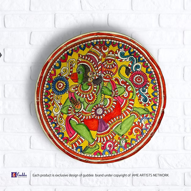 Circle Hanuman faux leather wall decor tea light sconce by Guddee featuring elegant hand-cut devotional accents.