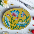 Lotus yellow handcrafted blue pottery table decor mat