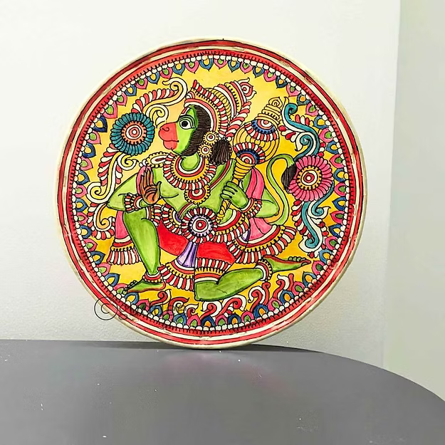 Close-up of the clean precision-cut Lord Hanuman silhouette detailing on Guddee's heat-resistant circular faux leather electric lamp.