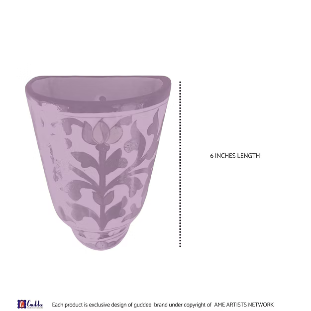 Close-up of the brilliant colorful glaze and intricate traditional floral brush patterns on an authentic clay-free quartz planter.
