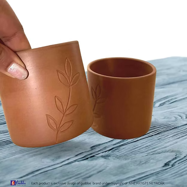 Floral carved Terracotta kullad