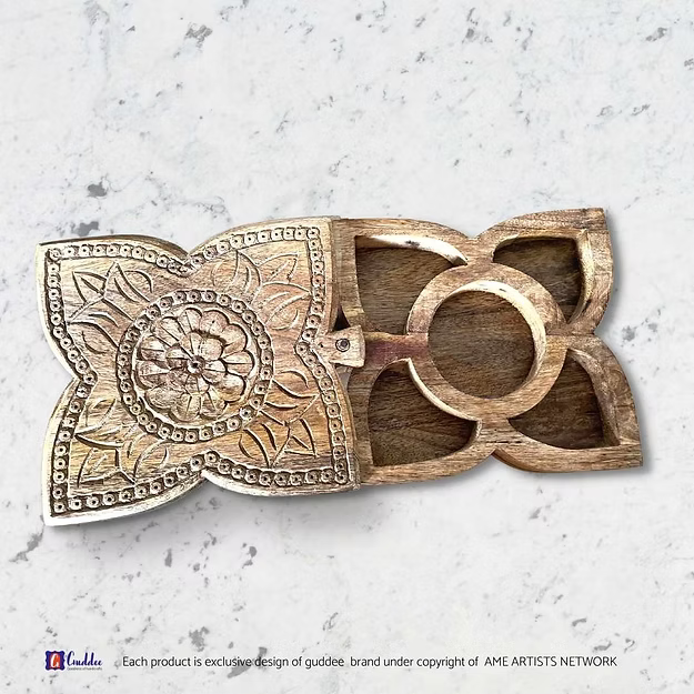 4 petal flower shaped 5 in 1 multipurpose wooden box