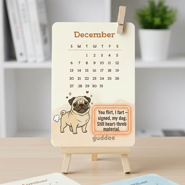 Dog Desk Calendar 2026 – Illustrated Monthly Quote Cards with Quirky Neon-Sign