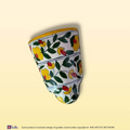 Masti Yellow blue pottery wall planter pot showing the vibrant yellow hand-painted floral motifs by Guddee.