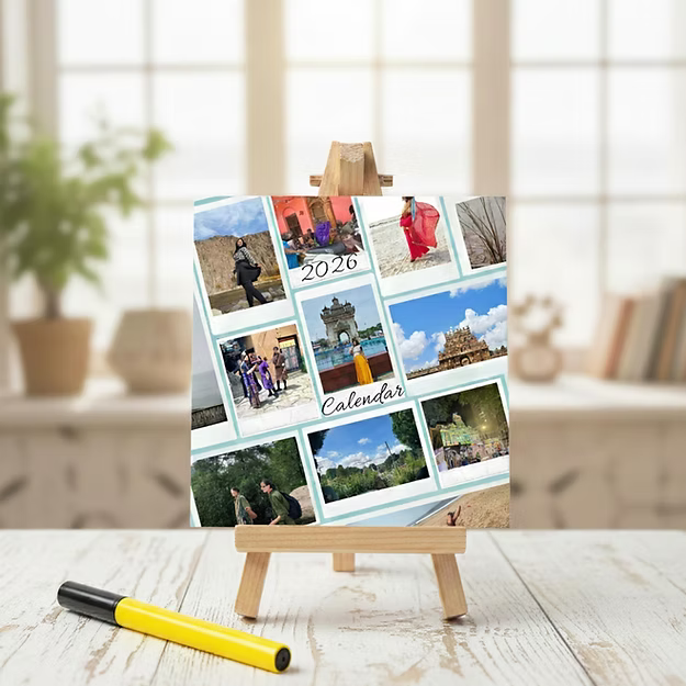 Personalised 12-Photo Magnetic Desk Calendar 2026 – Floral