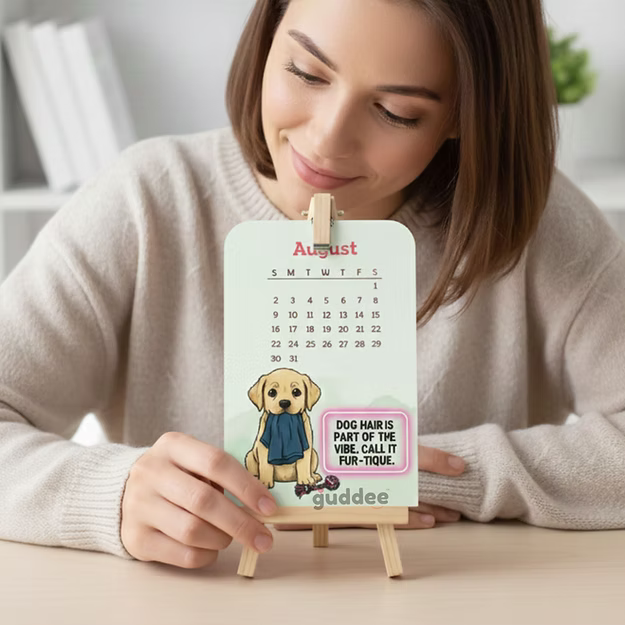 Dog Desk Calendar 2026 – Illustrated Monthly Quote Cards with Quirky Neon-Sign