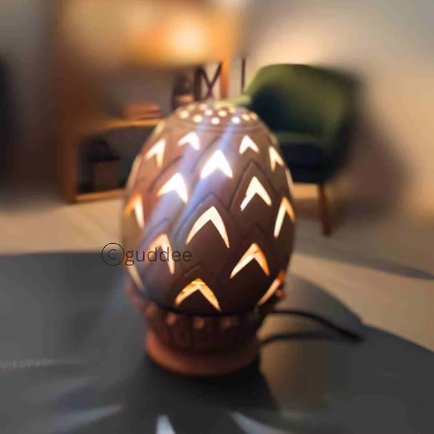 Lotus terracotta clay handcrafted table Lamp