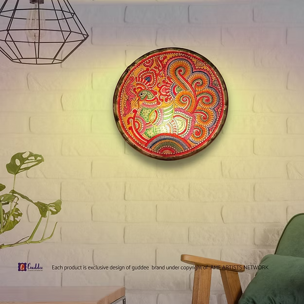 Circle Ganesha Faux leather Tholu Bommalata Wall decor Tea light holder