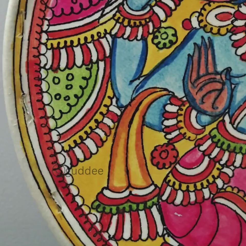 Close-up of the clean precision-cut Lord Ganesha silhouette detailing on Guddee's heat-resistant circular faux leather electric lamp.